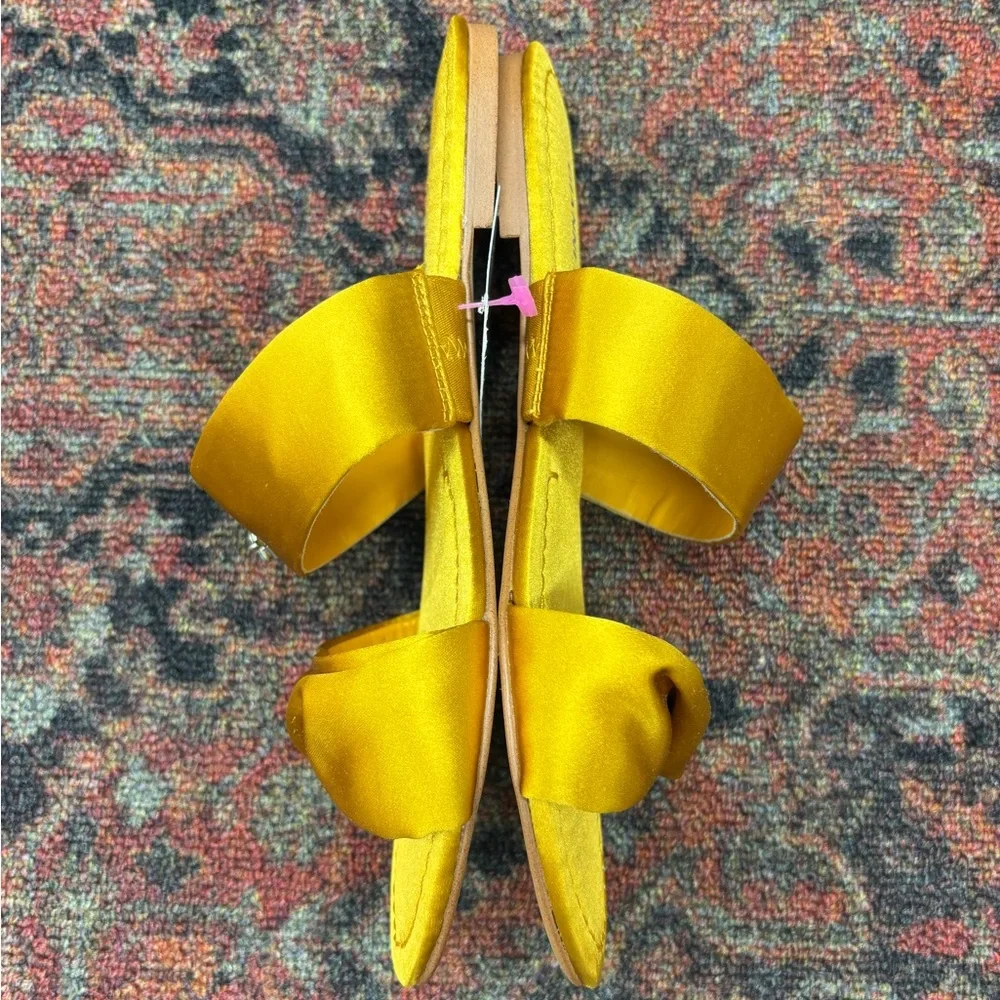 Gianni Bini Yellow Satin Sandals with Jewel Detail